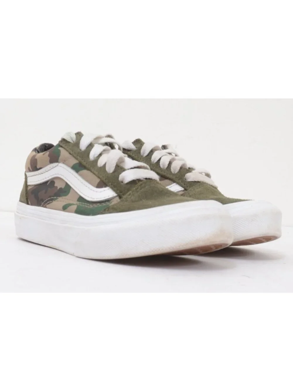Vans KIDS 11.5 Camo Old Skool Shoes Green White Suede Sneakers Skater Lo Top